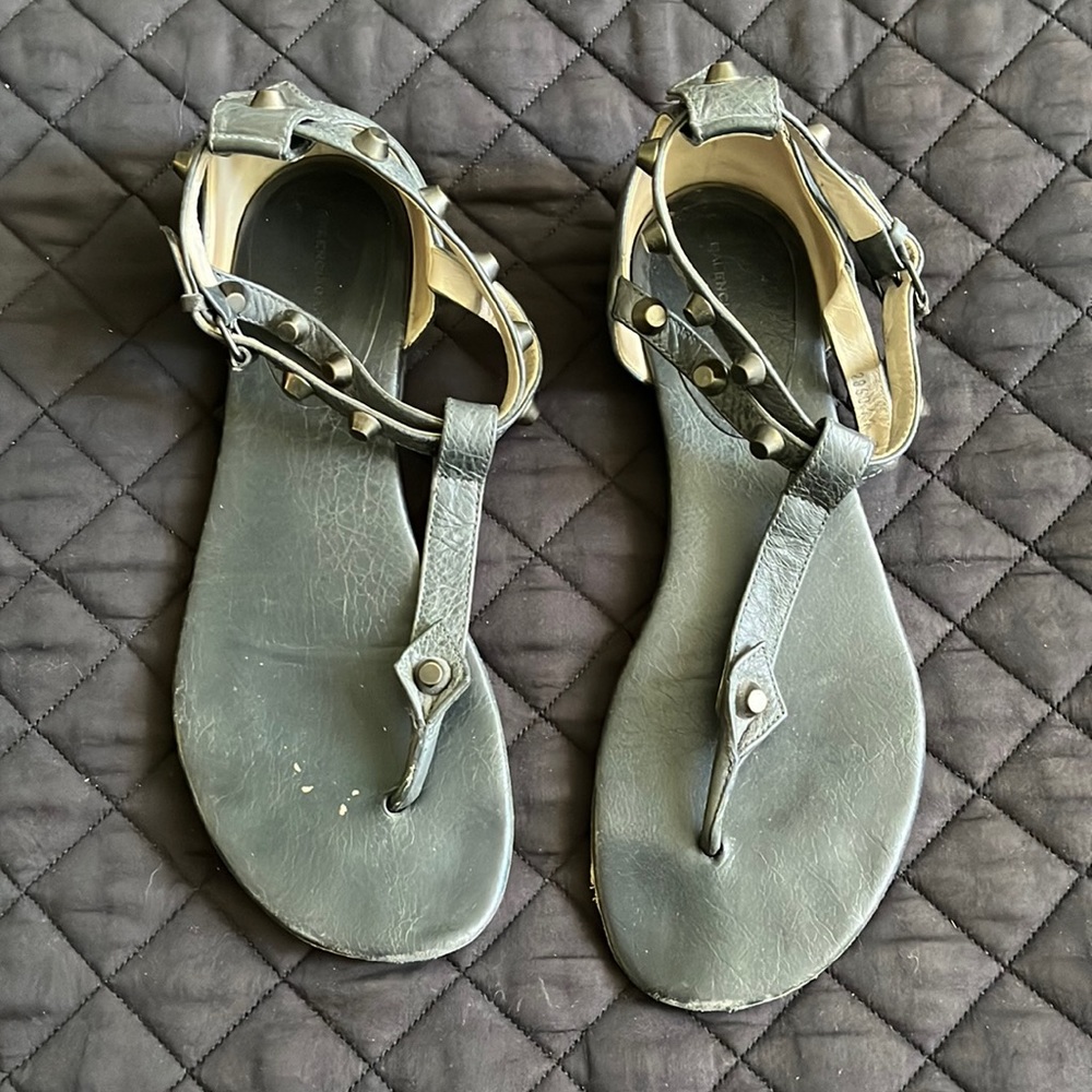 Balenciaga Grey Arena Double Wrap Studded Flat Sandals - 38